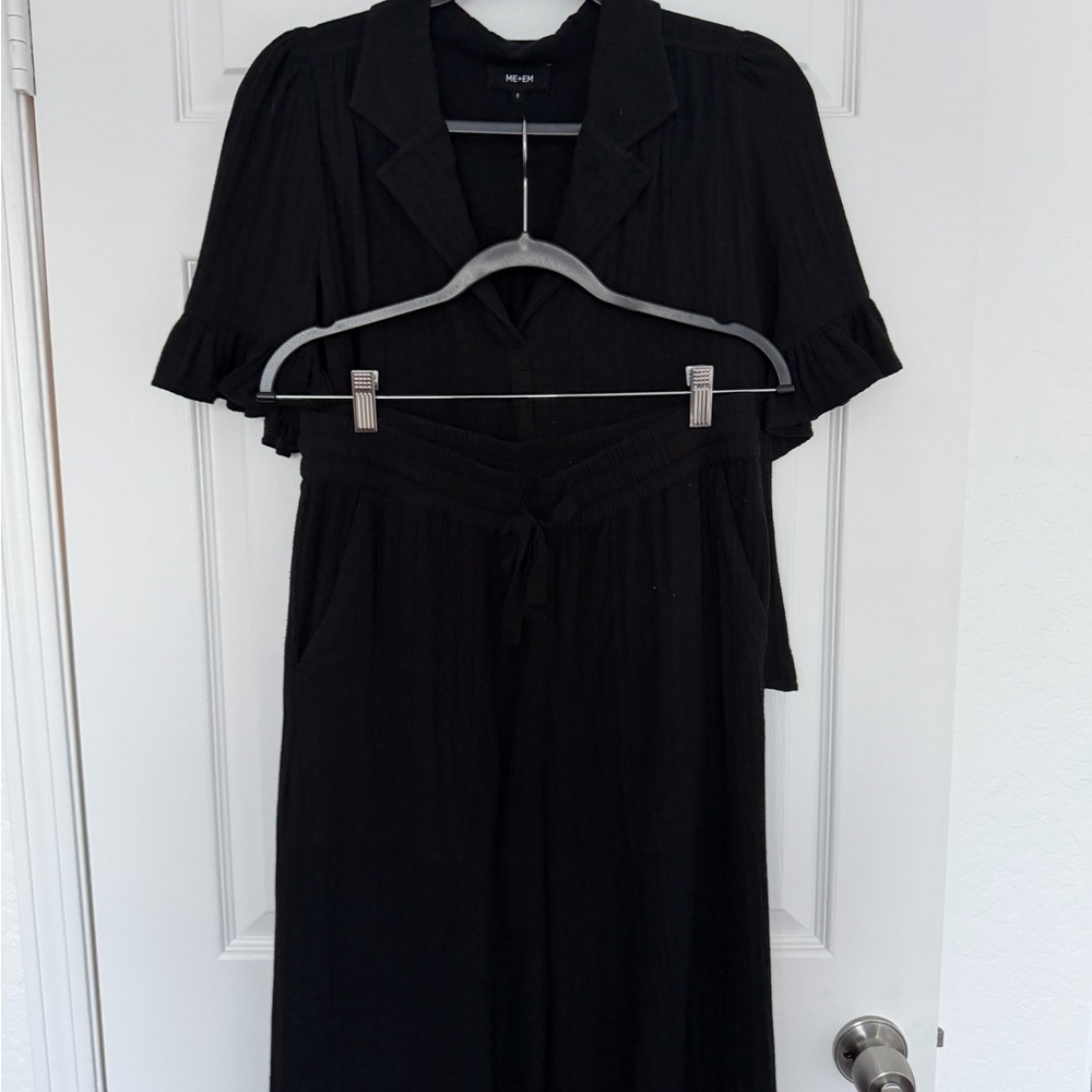 ME+EM Black Set - Ruffled Sleeve Blouse & Matching Pants - Picture 2 of 8
